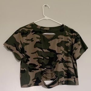 Distressed Cropped Camo Top!